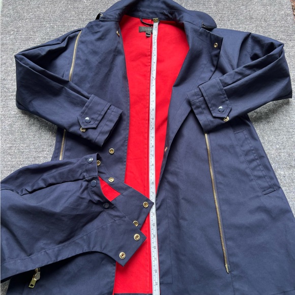 J Crew Belvedere Rain Coat Swing Trench Jacket Navy & Red Hooded - Picture 12 of 16